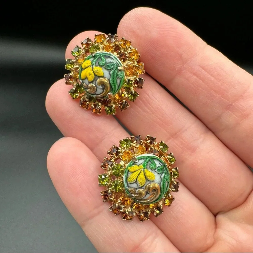 Vintage 1920s Art Nouveau Style Austrian Crystal Gold Tone Floral Necklace Set - Picture 10 of 17